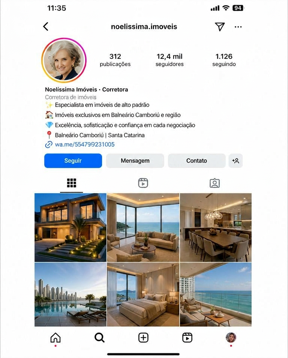 Print do perfil no Instagram da Noelíssima Imóveis mostrando crescimento de seguidores após o método de posicionamento
